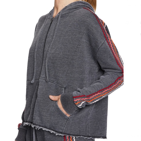 Betsey Johnson Tops - Betsey Johnson Distressed Zigzag-Stripe Hoodie